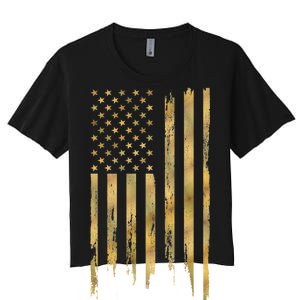 Gold American Flag Limited Addition  Women's Crop Top Tee