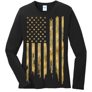 Gold American Flag Limited Addition  Ladies Long Sleeve Shirt