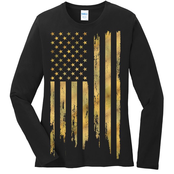 Gold American Flag Limited Addition  Ladies Long Sleeve Shirt