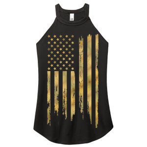 Gold American Flag Limited Addition  Women's Perfect Tri Rocker Tank