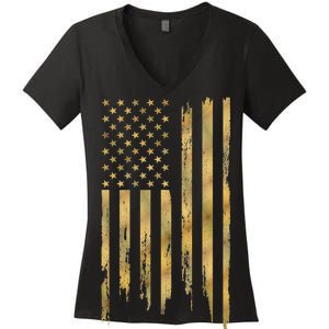 Gold American Flag Limited Addition  Women's V-Neck T-Shirt