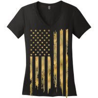 Gold American Flag Limited Addition  Women's V-Neck T-Shirt