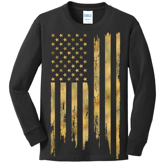 Gold American Flag Limited Addition  Kids Long Sleeve Shirt