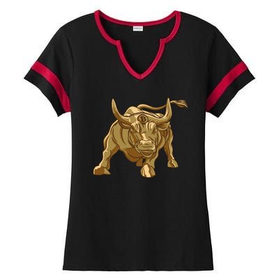 Gold Bitcoin Bull Ladies Halftime Notch Neck Tee