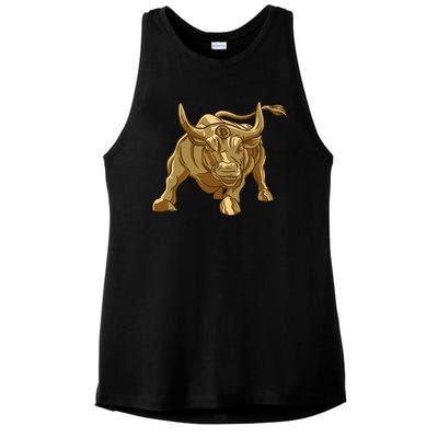 Gold Bitcoin Bull Ladies PosiCharge Tri-Blend Wicking Tank