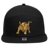 Gold Bitcoin Bull 7 Panel Mesh Trucker Snapback Hat