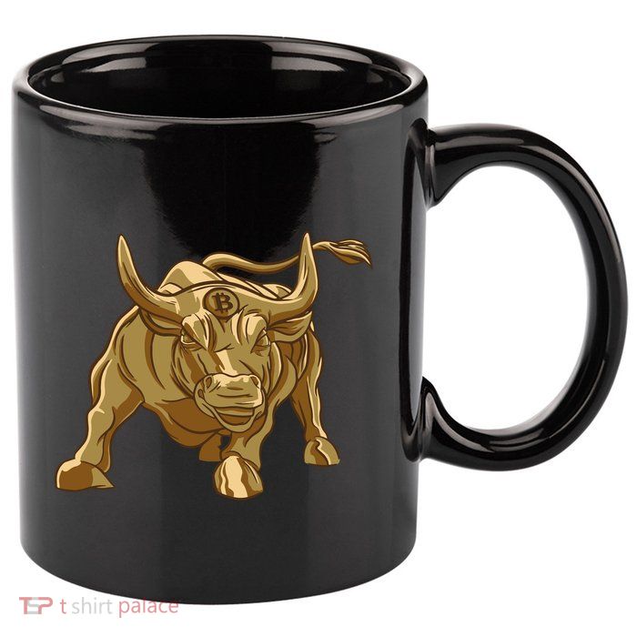 Gold Bitcoin Bull 11oz C Handle Ceramic Mug