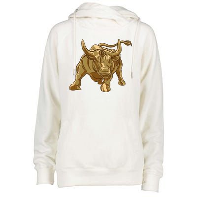 Gold Bitcoin Bull Womens Funnel Neck Pullover Hood