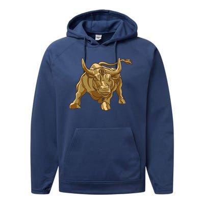 Gold Bitcoin Bull Performance Fleece Hoodie