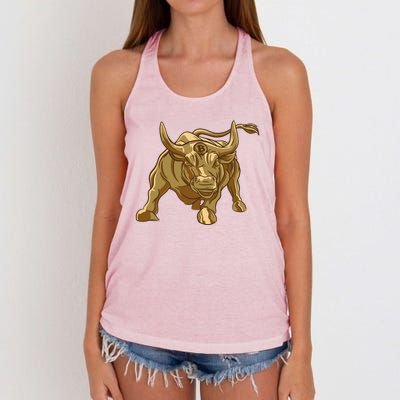 Gold Bitcoin Bull Women's Knotted Racerback Tank