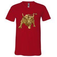 Gold Bitcoin Bull V-Neck T-Shirt