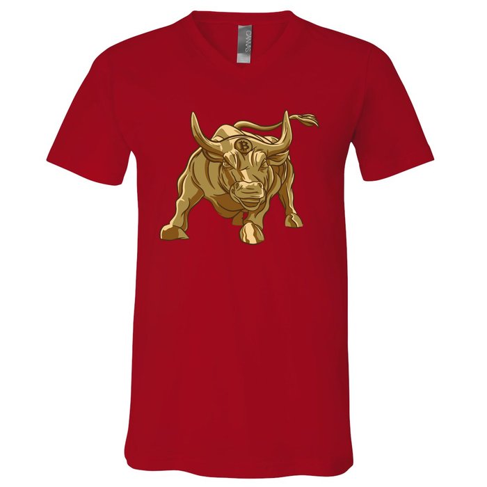 Gold Bitcoin Bull V-Neck T-Shirt