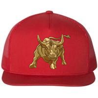 Gold Bitcoin Bull Flat Bill Trucker Hat