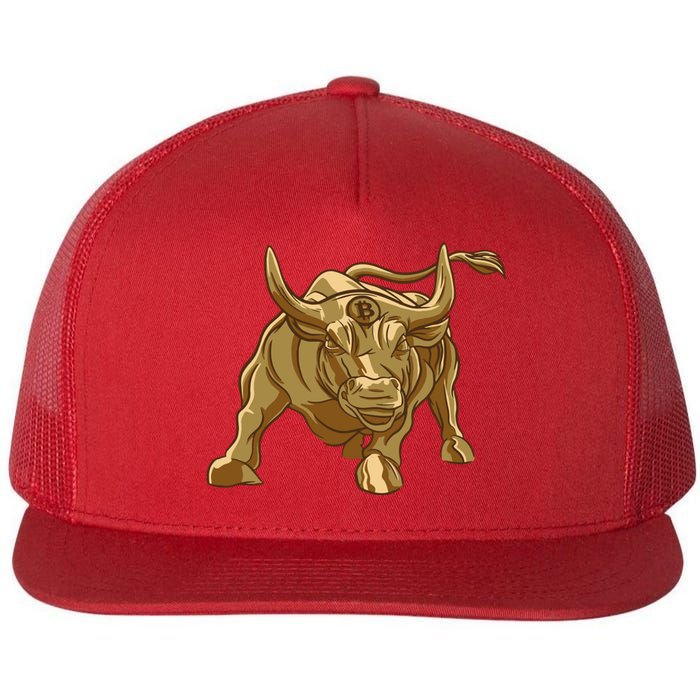 Gold Bitcoin Bull Flat Bill Trucker Hat