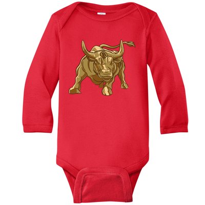 Gold Bitcoin Bull Baby Long Sleeve Bodysuit