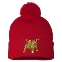 Gold Bitcoin Bull Pom Pom 12in Knit Beanie