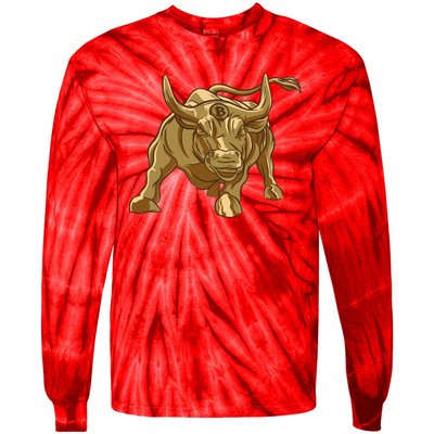 Gold Bitcoin Bull Tie-Dye Long Sleeve Shirt