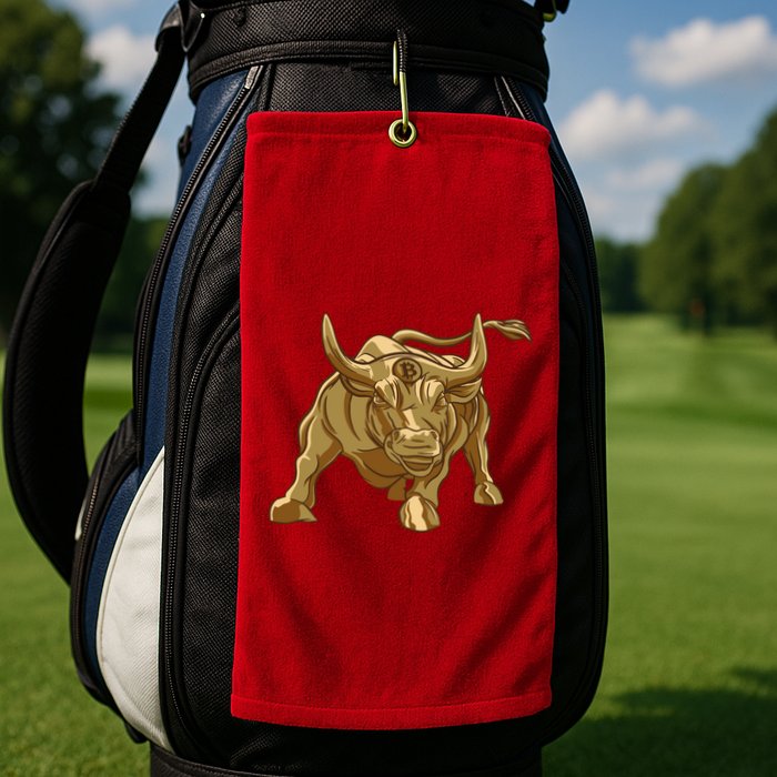 Gold Bitcoin Bull Golf Towel