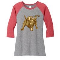 Gold Bitcoin Bull Women's Tri-Blend 3/4-Sleeve Raglan Shirt