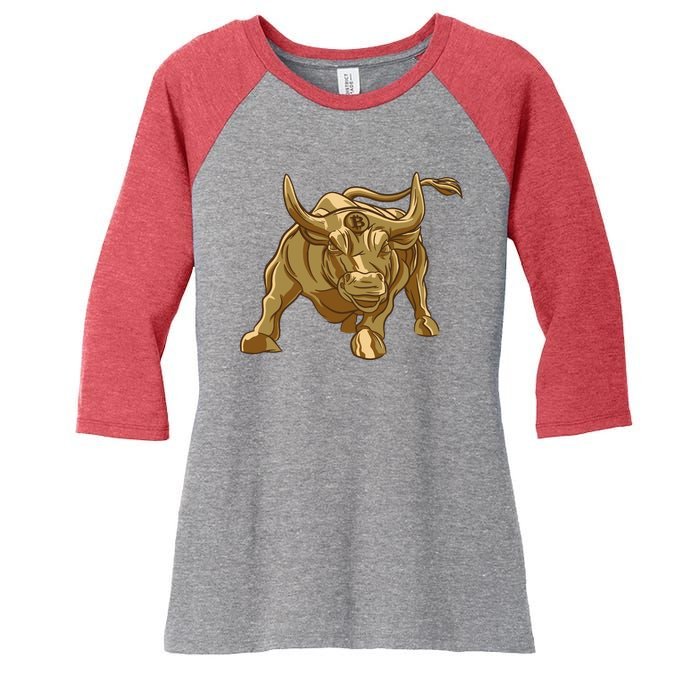 Gold Bitcoin Bull Women's Tri-Blend 3/4-Sleeve Raglan Shirt