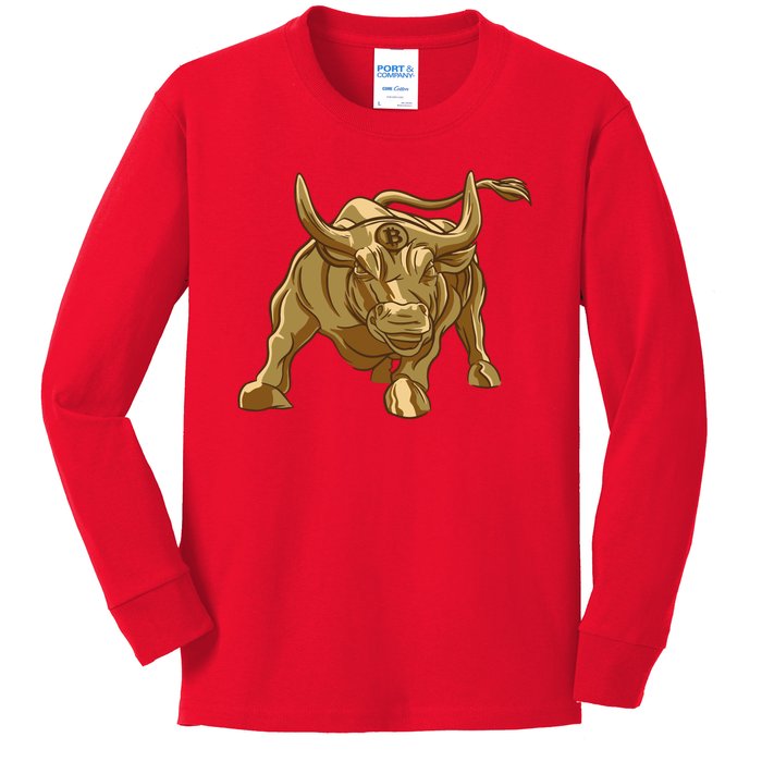 Gold Bitcoin Bull Kids Long Sleeve Shirt