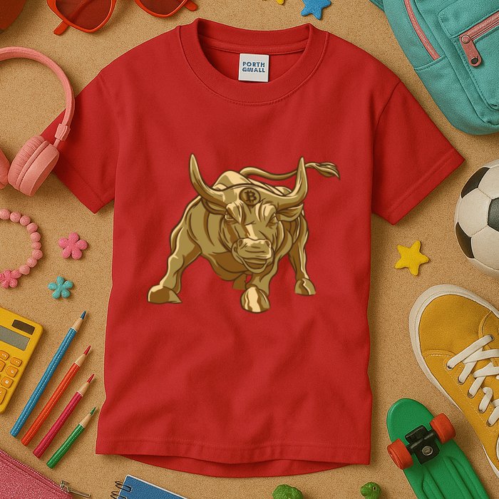Gold Bitcoin Bull Kids T-Shirt