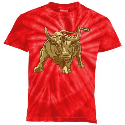 Gold Bitcoin Bull Kids Tie-Dye T-Shirt