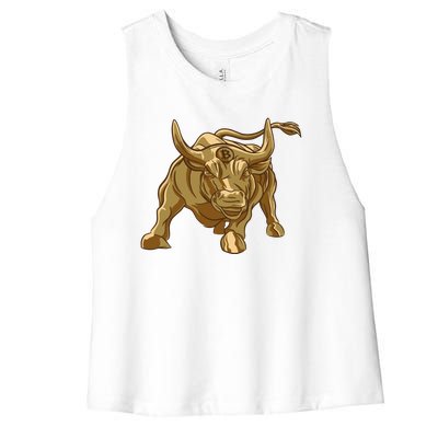 Gold Bitcoin Bull Women's Racerback Cropped Tank