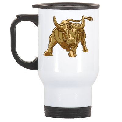 Gold Bitcoin Bull Stainless Steel Travel Mug