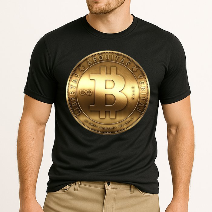 Gold Bitcoin Crypto Currency Cooling Performance Crew T-Shirt