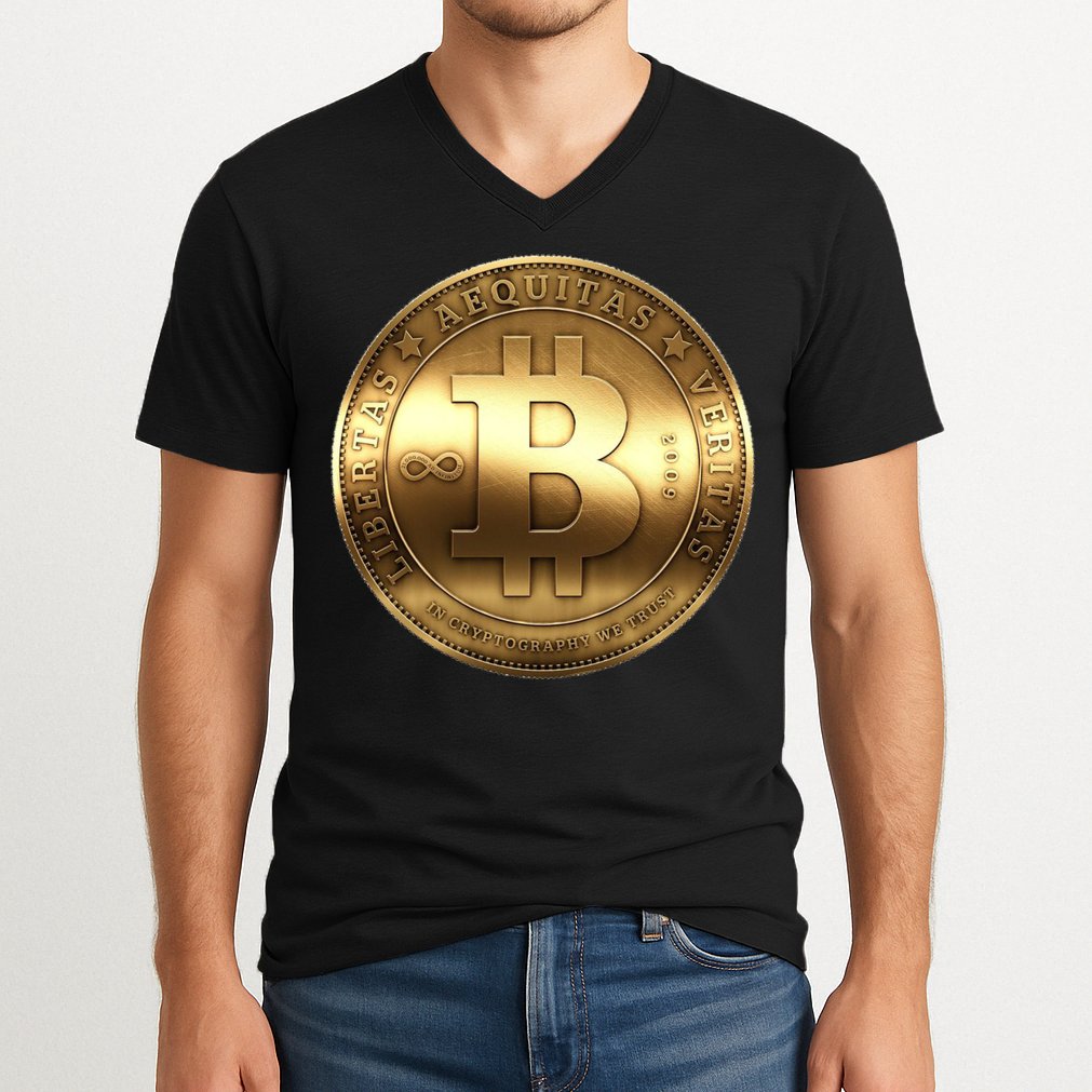 Gold Bitcoin Crypto Currency V-Neck T-Shirt