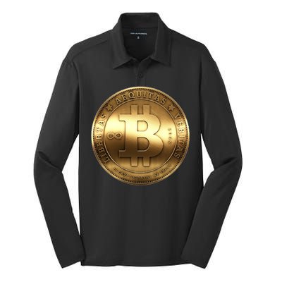 Gold Bitcoin Crypto Currency Silk Touch Performance Long Sleeve Polo