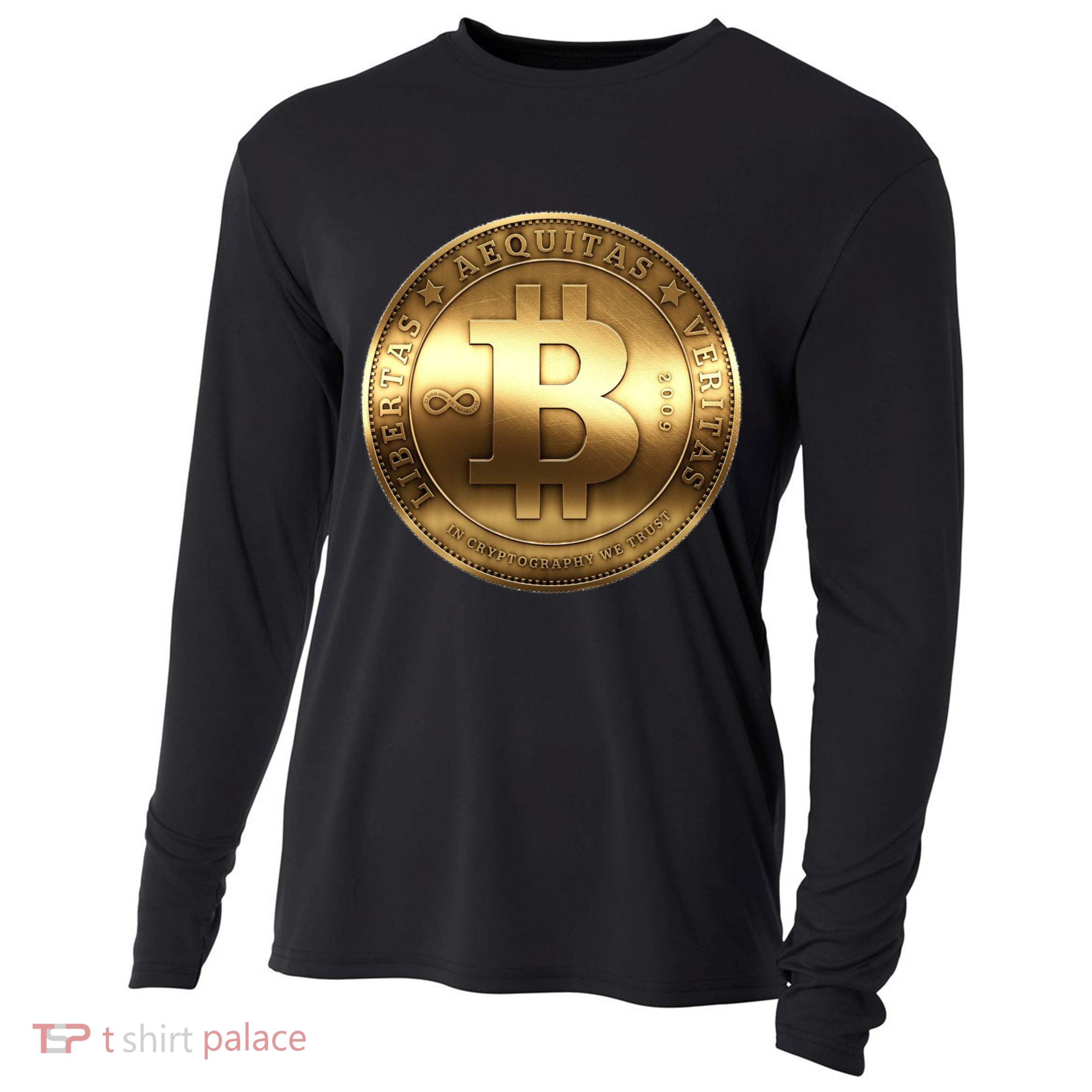 Gold Bitcoin Crypto Currency Cooling Performance Long Sleeve Crew