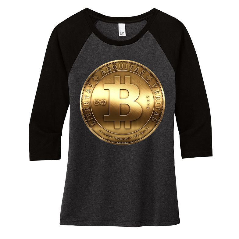 Gold Bitcoin Crypto Currency Women's Tri-Blend 3/4-Sleeve Raglan Shirt