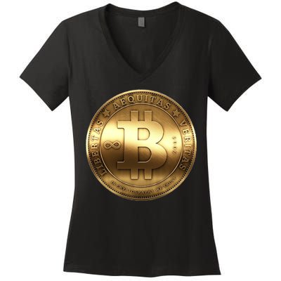 Gold Bitcoin Crypto Currency Women's V-Neck T-Shirt