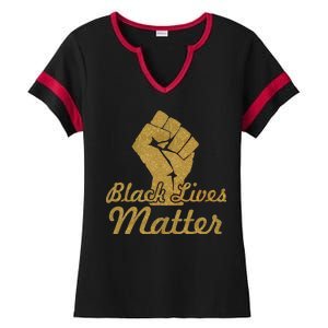 Gold Black Lives Matter Fist Logo Ladies Halftime Notch Neck Tee