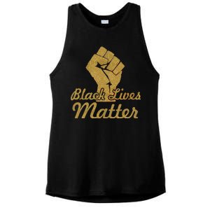 Gold Black Lives Matter Fist Logo Ladies PosiCharge Tri-Blend Wicking Tank