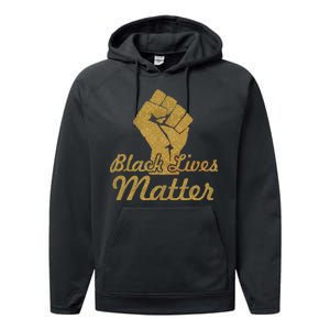 Gold Black Lives Matter Fist Logo Performance Fleece Hoodie