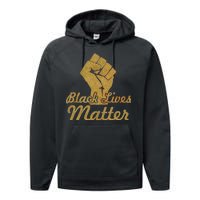 Gold Black Lives Matter Fist Logo Performance Fleece Hoodie