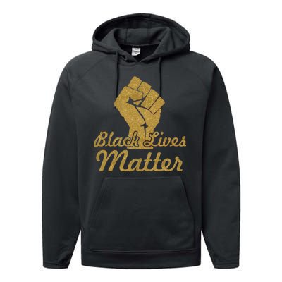 Gold Black Lives Matter Fist Logo Performance Fleece Hoodie