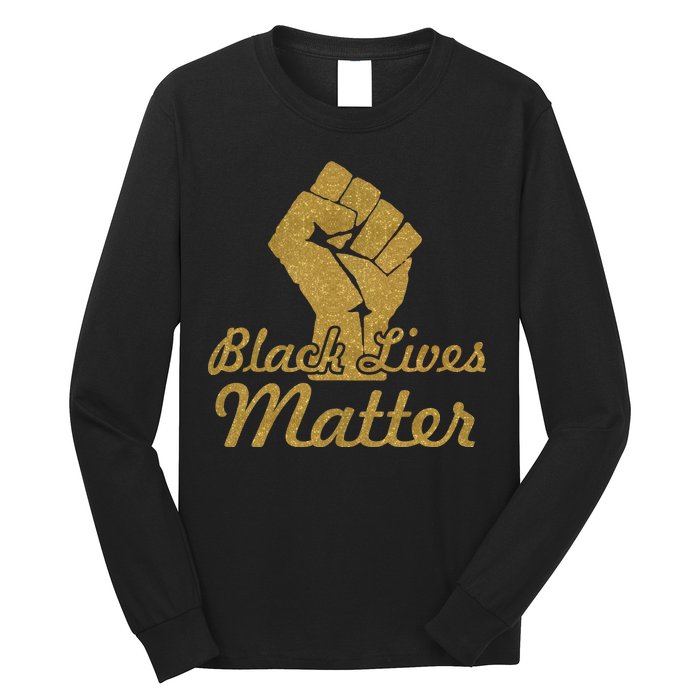 Gold Black Lives Matter Fist Logo Long Sleeve Shirt