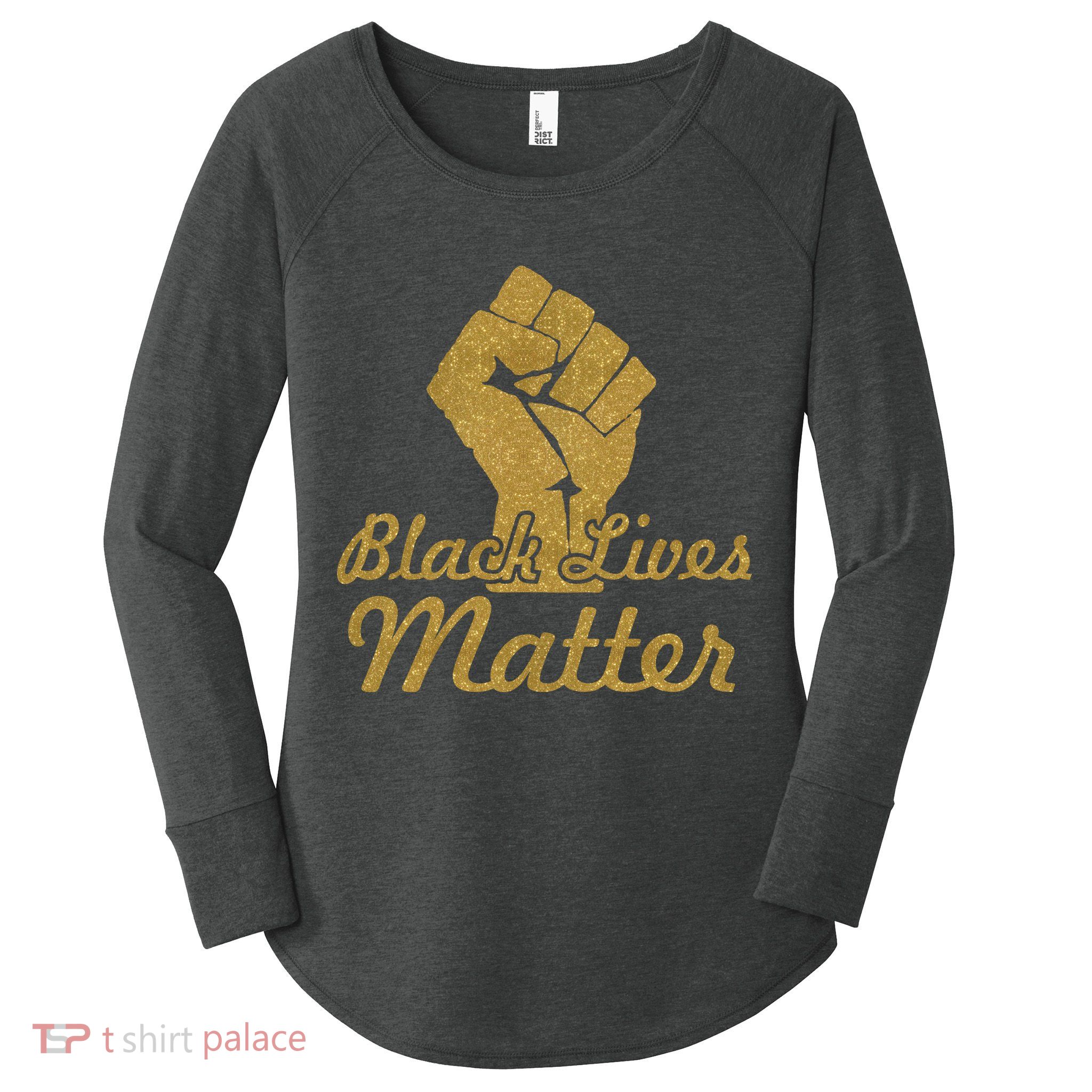 Gold Black Lives Matter Fist Logo Women's Perfect Tri Tunic Long Sleeve Shirt