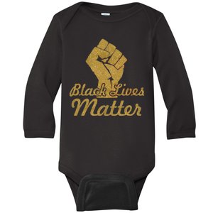 Gold Black Lives Matter Fist Logo Baby Long Sleeve Bodysuit