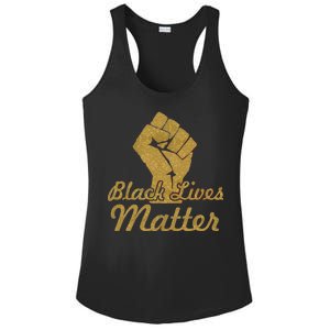 Gold Black Lives Matter Fist Logo Ladies PosiCharge Competitor Racerback Tank