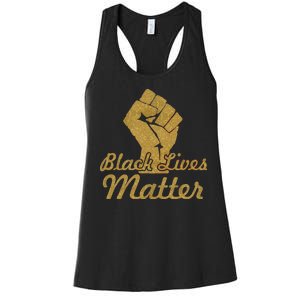 Gold Black Lives Matter Fist Logo Women's Racerback Tank