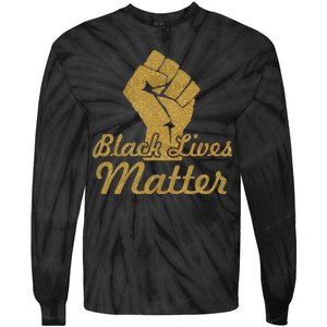 Gold Black Lives Matter Fist Logo Tie-Dye Long Sleeve Shirt