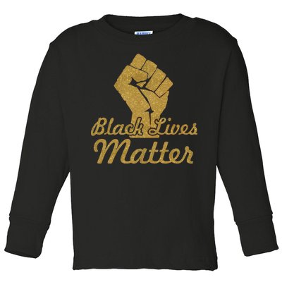 Gold Black Lives Matter Fist Logo Toddler Long Sleeve Shirt