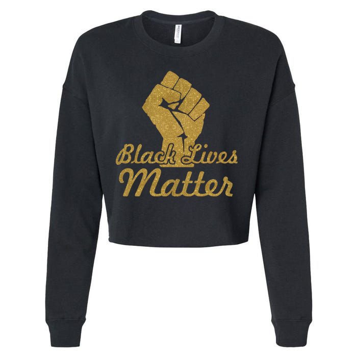 Gold Black Lives Matter Fist Logo Cropped Pullover Crew