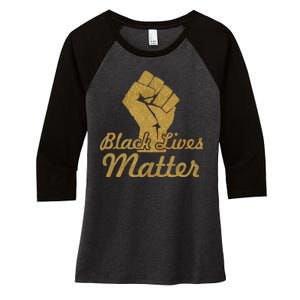 Gold Black Lives Matter Fist Logo Women's Tri-Blend 3/4-Sleeve Raglan Shirt