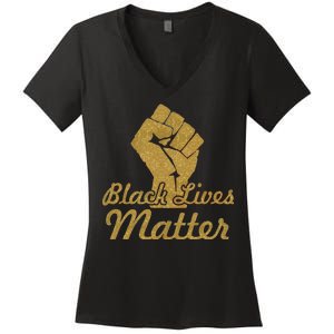 Gold Black Lives Matter Fist Logo Women's V-Neck T-Shirt